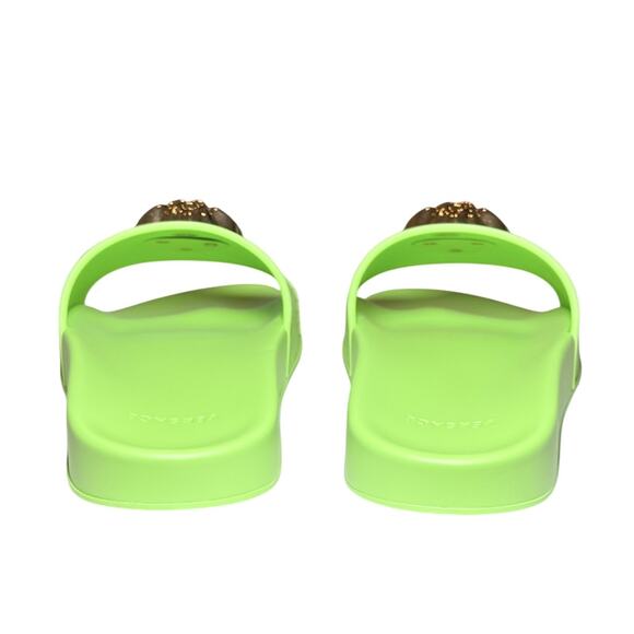 VERSACE NIB Palazzo Medusa Neon Green Rubber Pool Slides Sandals Size 39.5 NEW - Picture 5 of 7